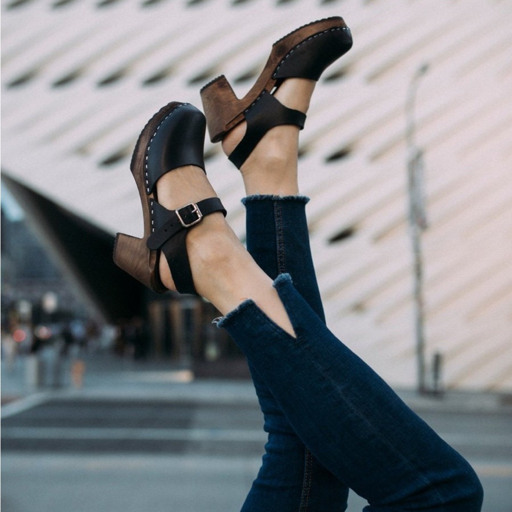 Lotta From Stockholm | Highwood Swedish Handmade Clogs Black Leather | Size 42